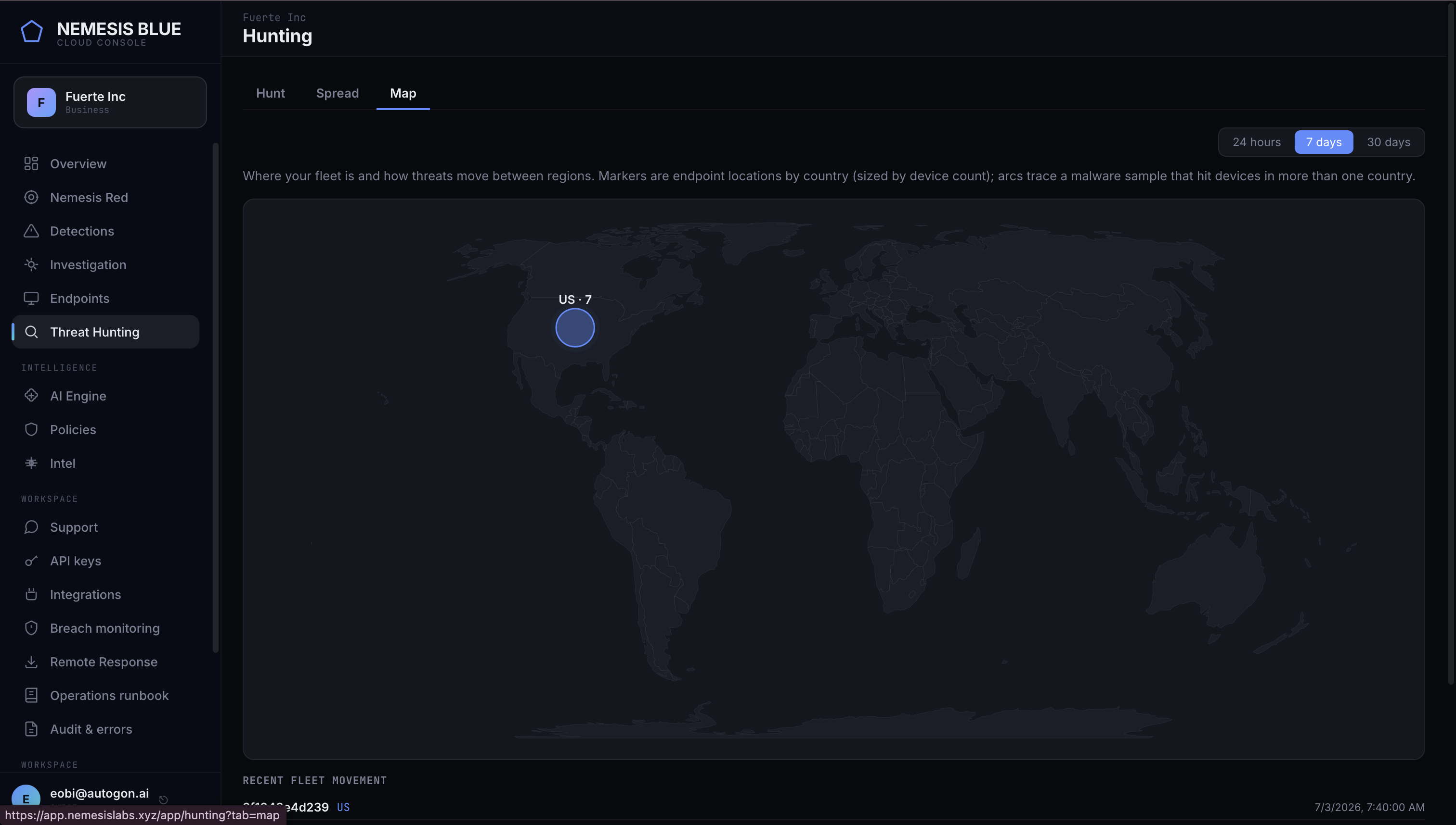 Nemesis Blue cloud console: fleet management