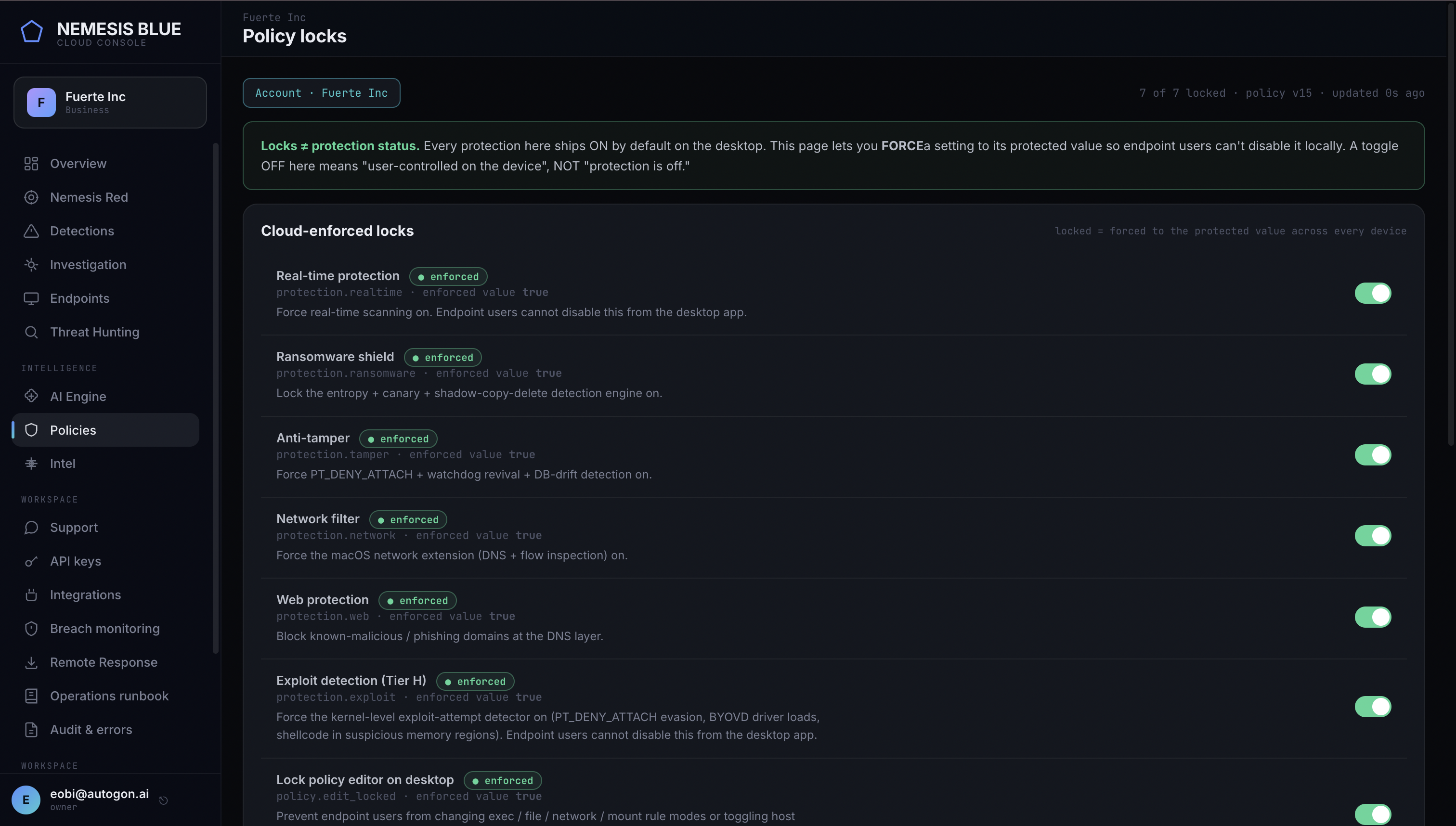 Nemesis Blue cloud console — detections and investigation