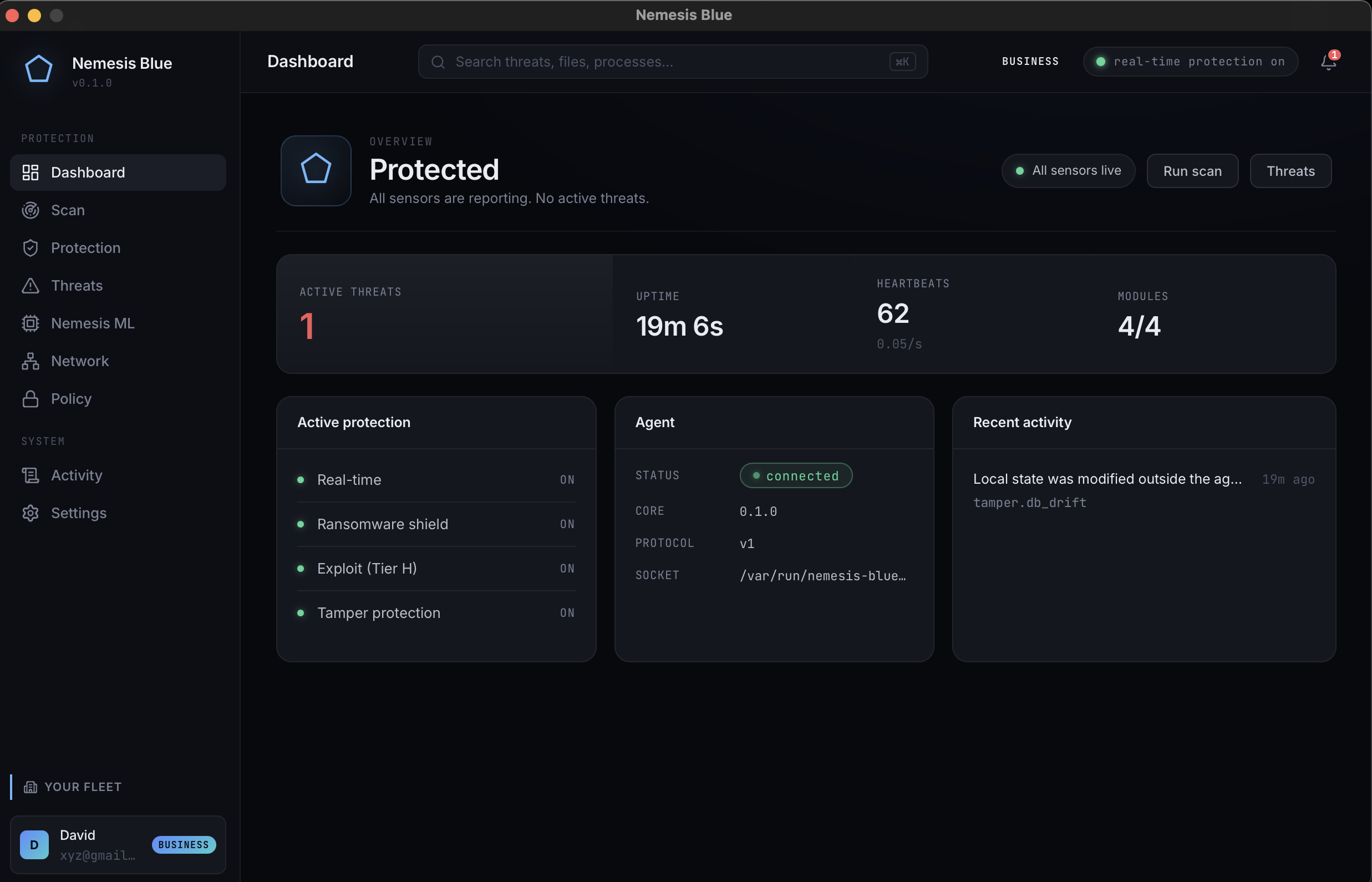 Nemesis Blue endpoint protection app, screen 2 of 8