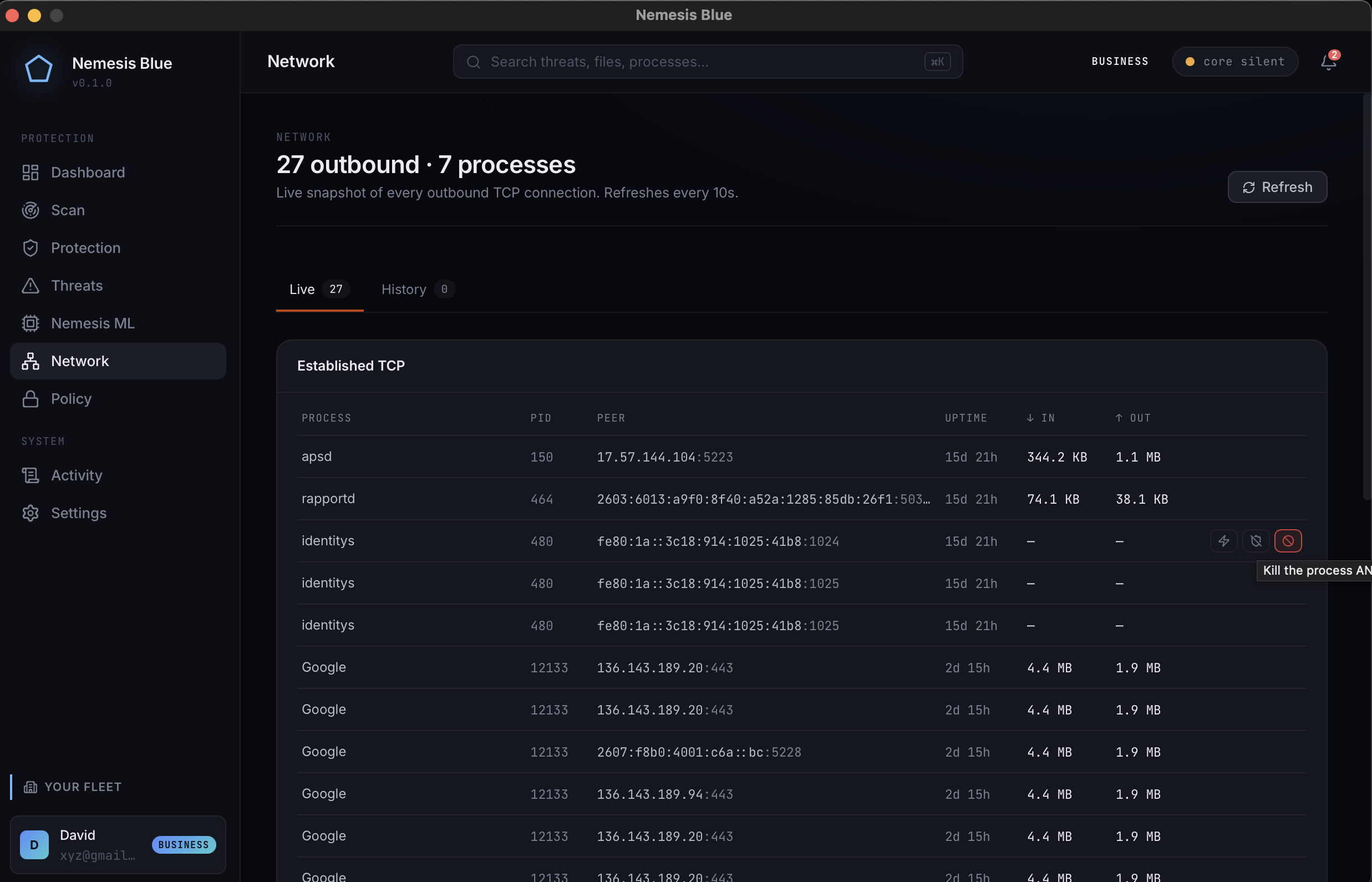 Nemesis Blue endpoint protection app, screen 7 of 8
