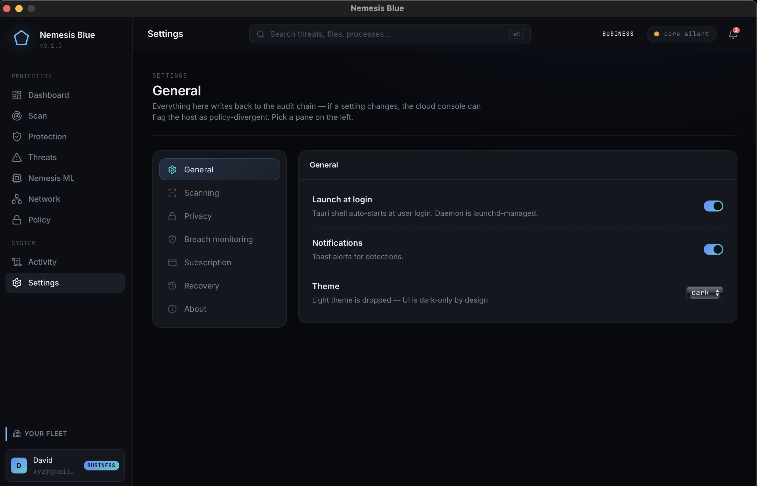 Nemesis Blue endpoint protection app, screen 8 of 8